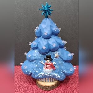 Ceramic Christmas Tree with Snowman Decoration